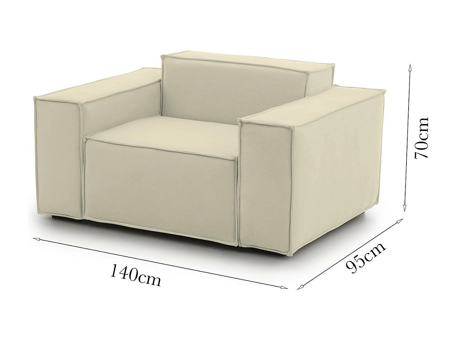 Emanuela fauteuil, Woonkamerfauteuil, 100% Made in Italy, Ontspannende fauteuil in gewatteerde stof, 140x95h70 cm, Beige