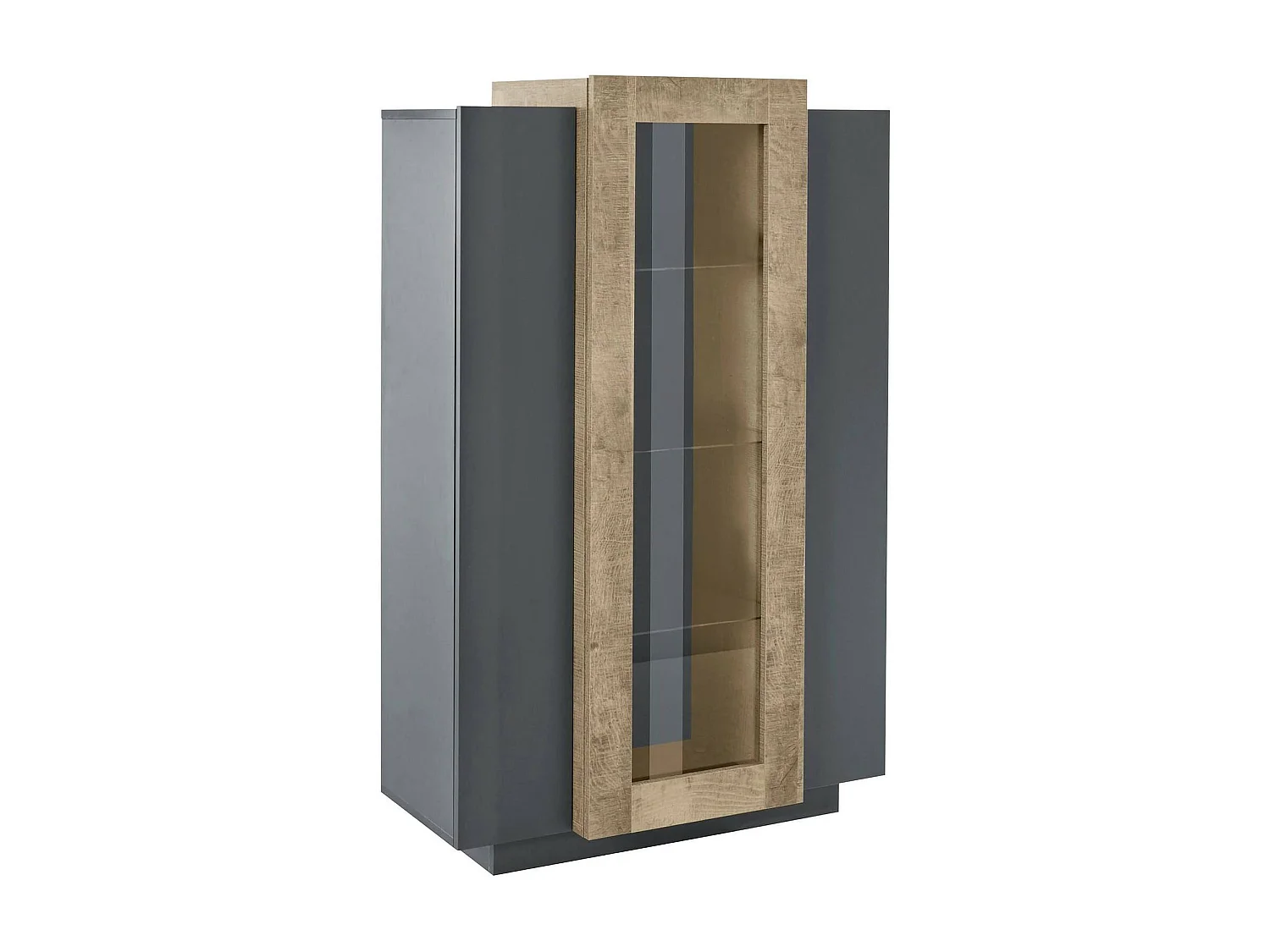 Vitrine Kevin, Buffet à trois portes, Meuble de salon polyvalent, 100% Made in Italy, 80x38h121 cm, Anthracite et Érable