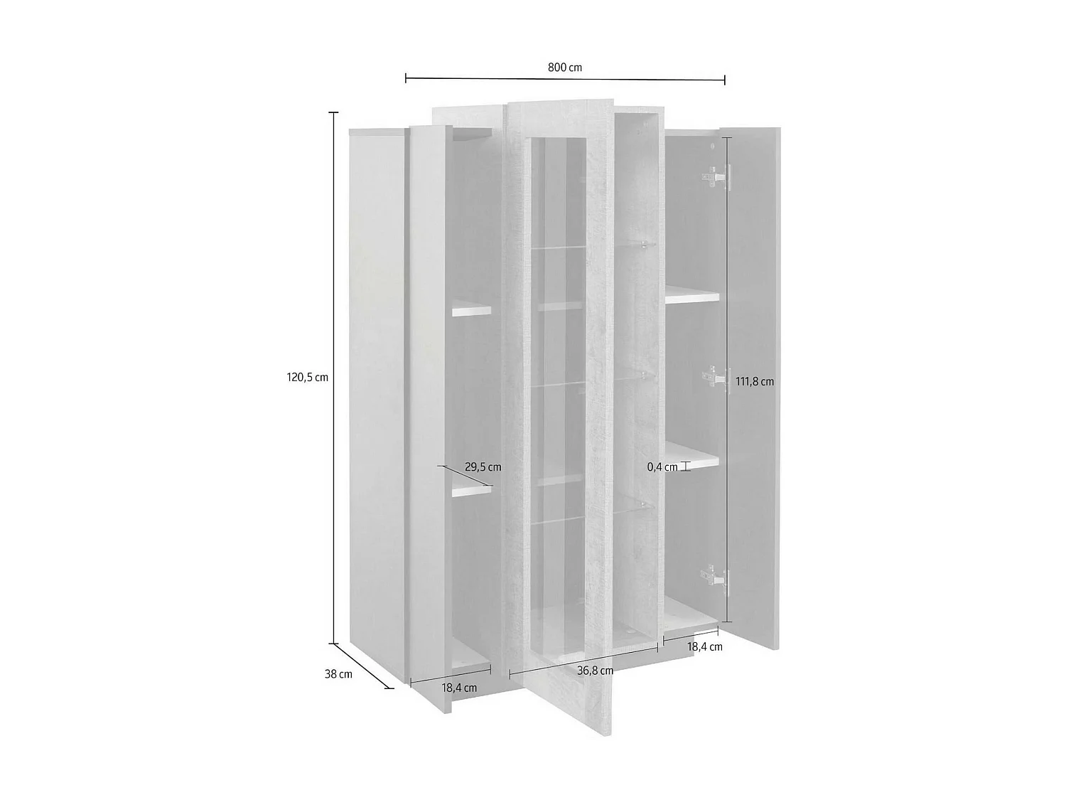 Vitrine Kevin, Buffet à trois portes, Meuble de salon polyvalent, 100% Made in Italy, 80x38h121 cm, Anthracite et Érable