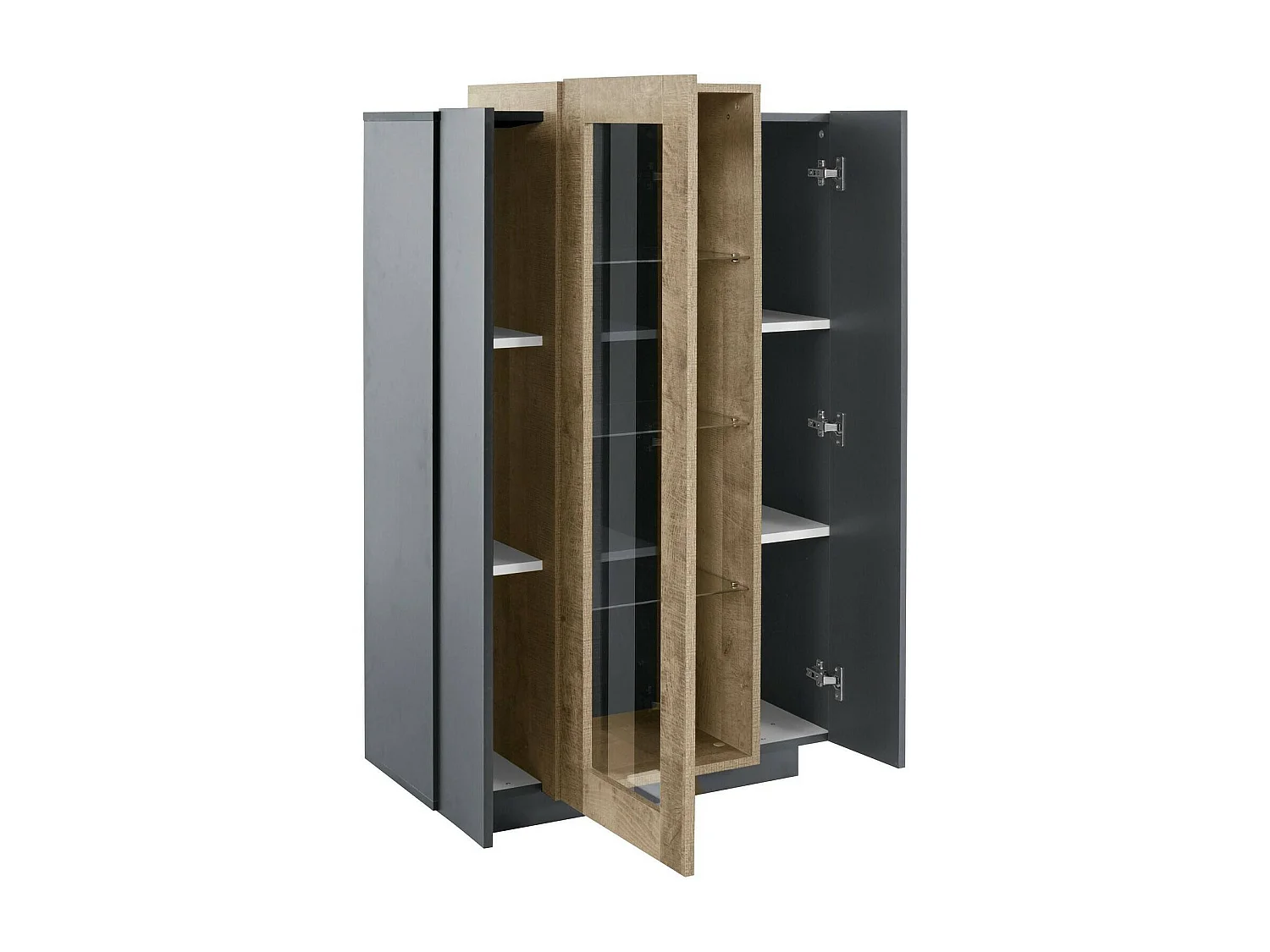 Vitrine Kevin, Buffet à trois portes, Meuble de salon polyvalent, 100% Made in Italy, 80x38h121 cm, Anthracite et Érable