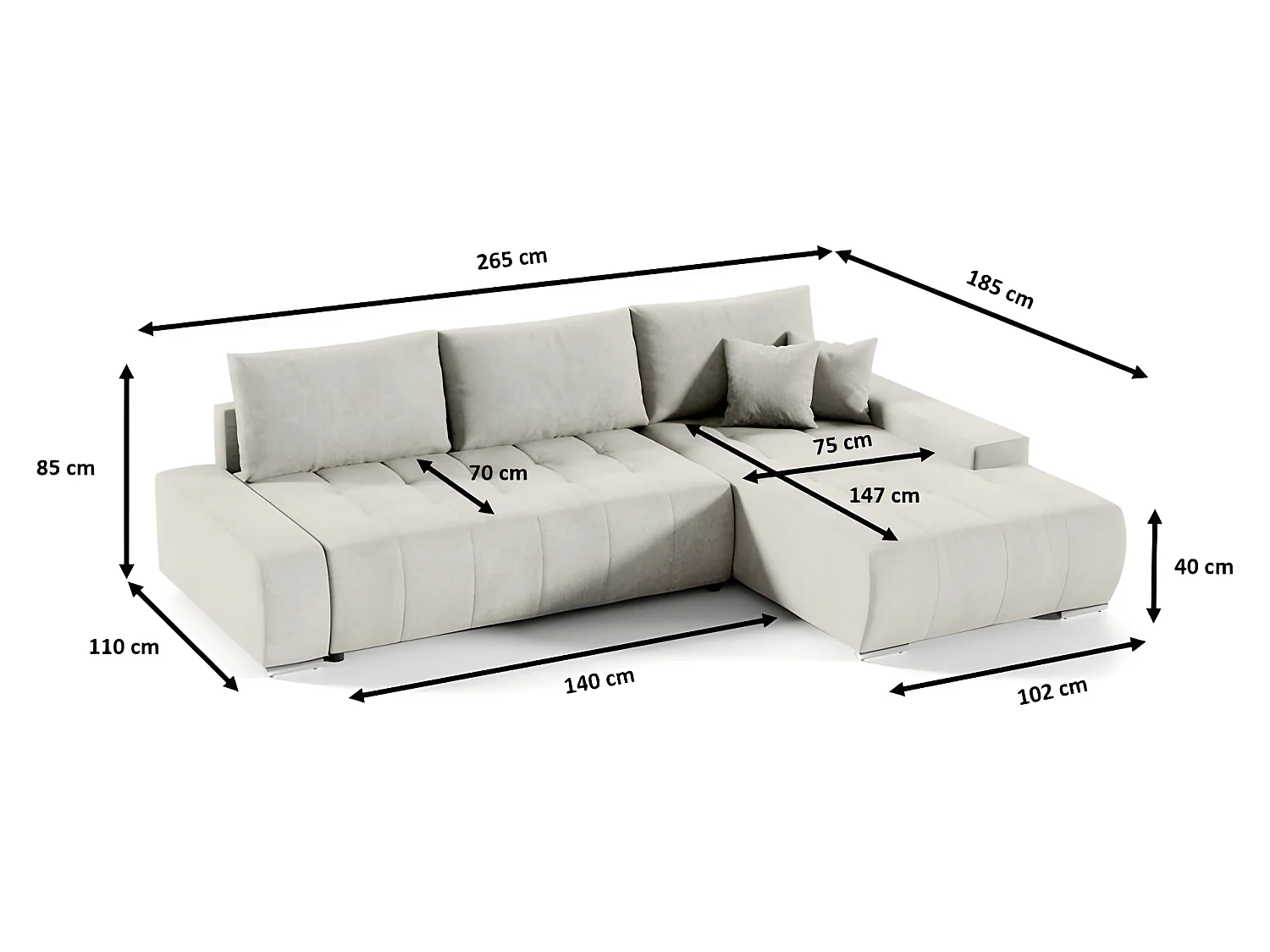 Canapé d'angle convertible MELUTI gris foncé