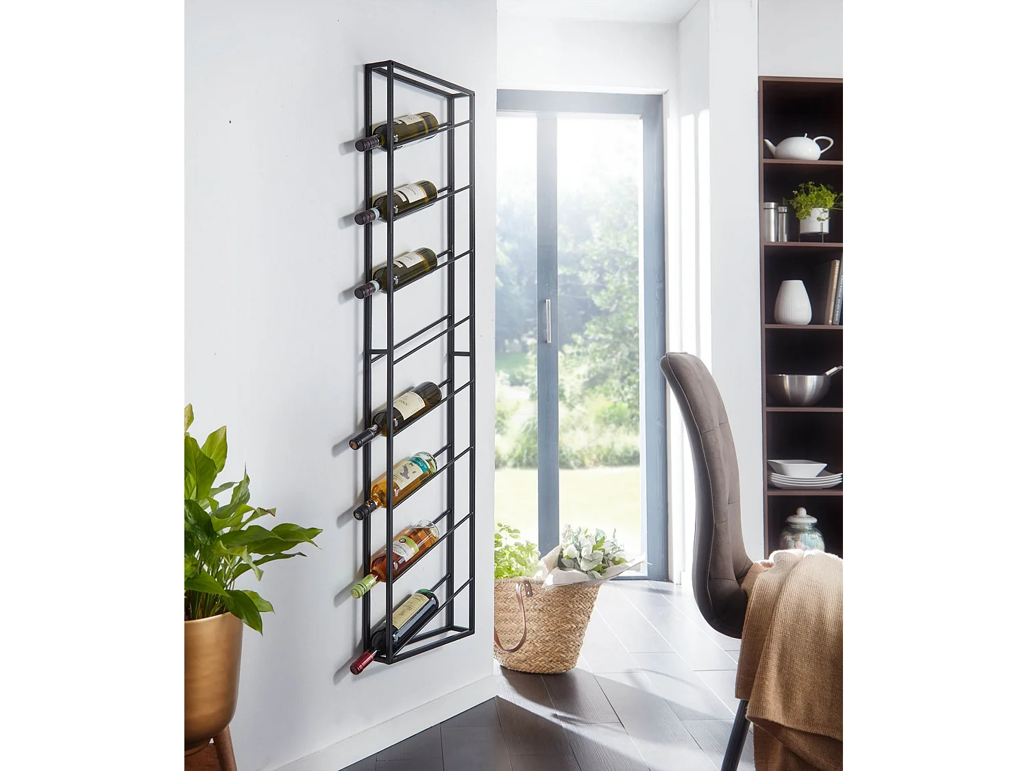 Casier à Vin Mural Métal Noir 36x150x8cm Étagère Porte-bouteilles Étroit