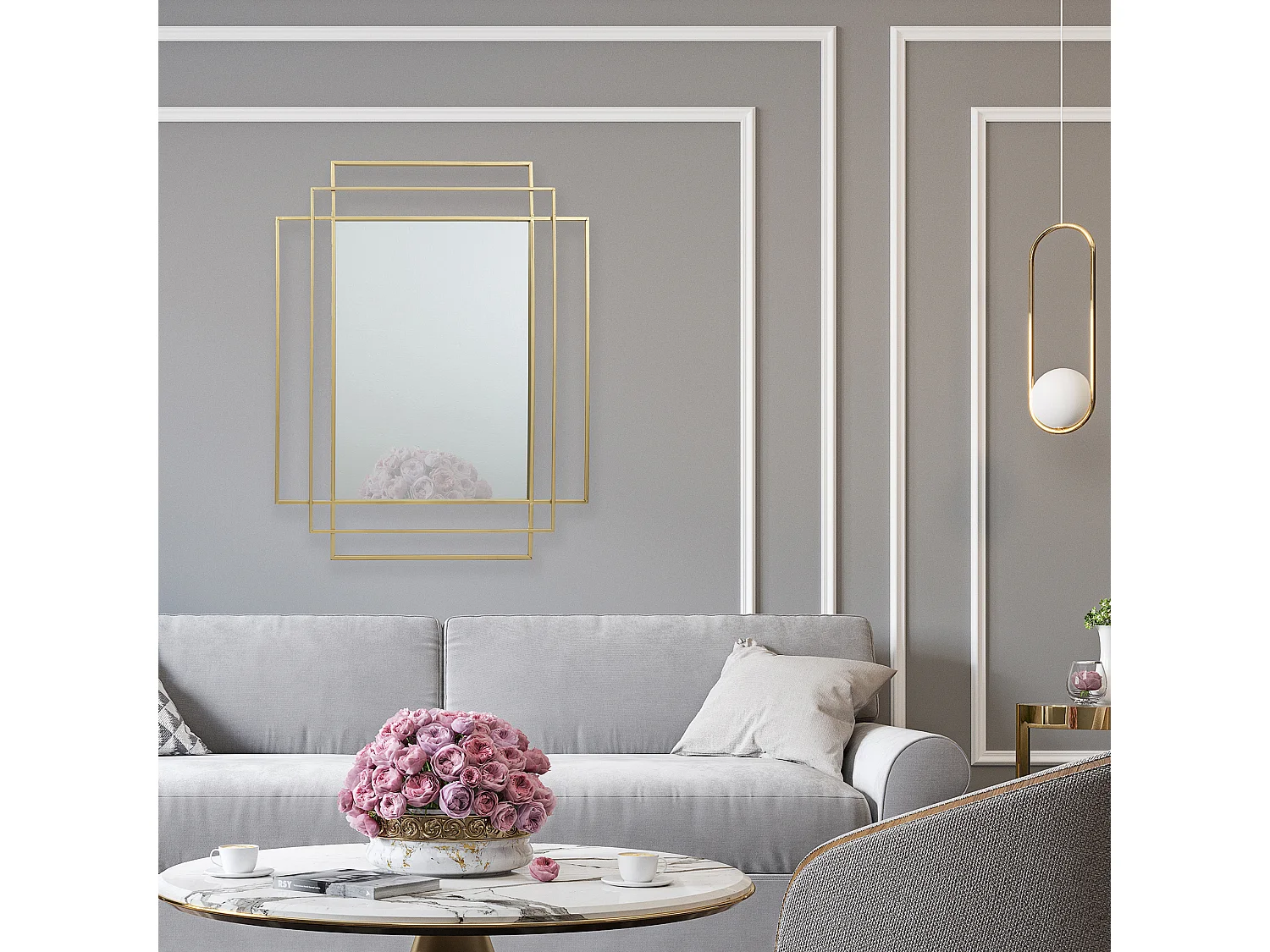 Miroir Art Deco Dore Or