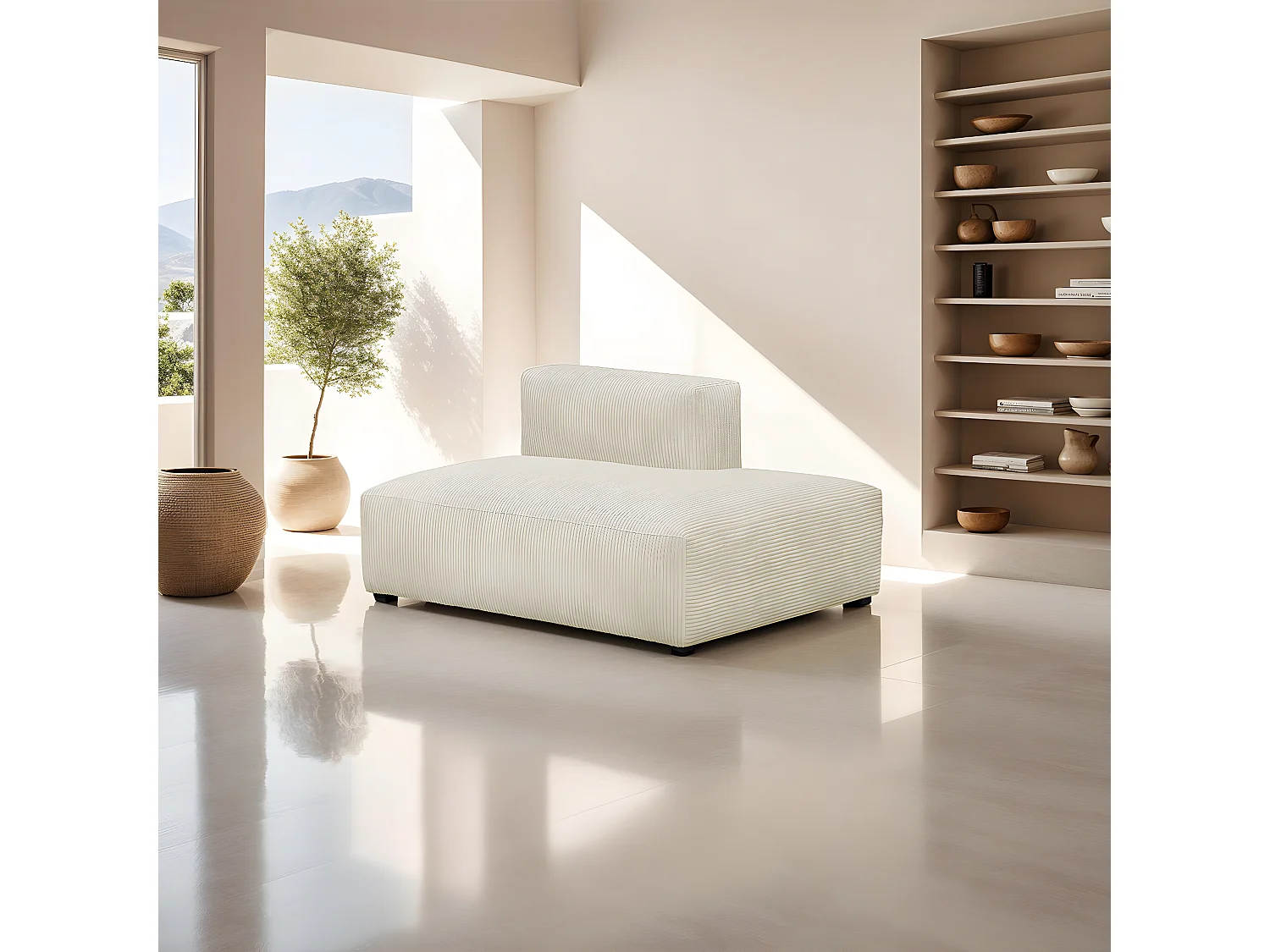 Module d'angle ouvert à droite 2 places en velours côtelé beige - Modulo