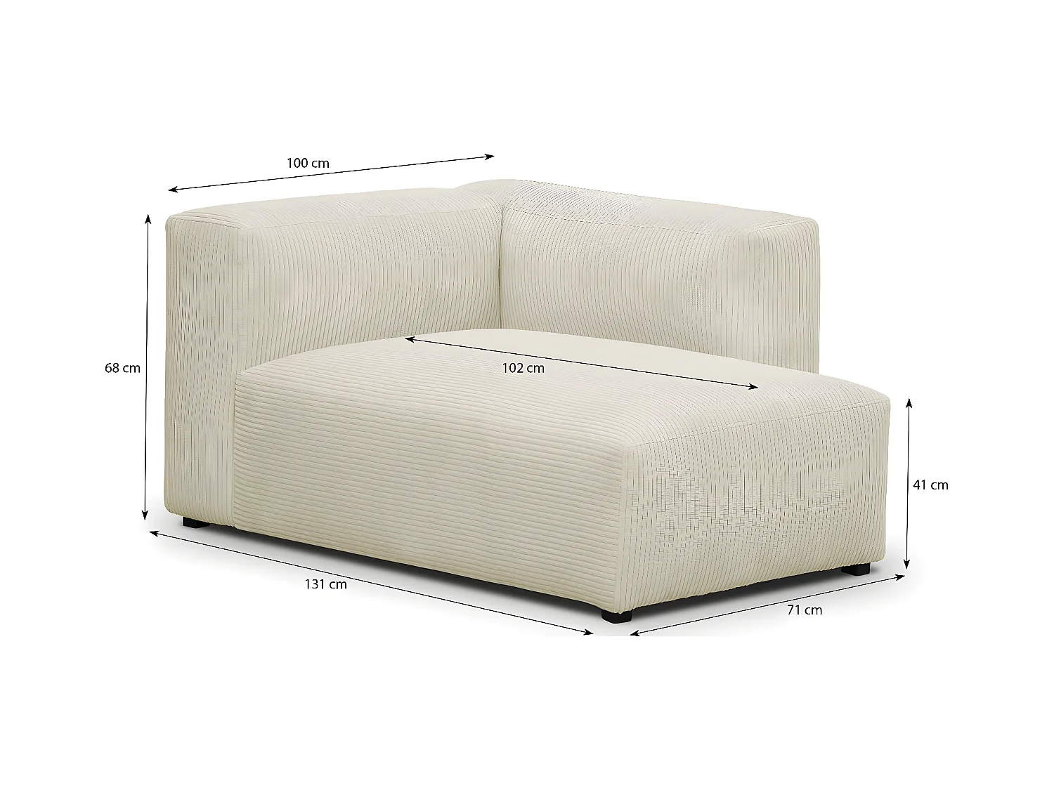 Méridienne d'angle à droite modulable en velours côtelé beige - Modulo