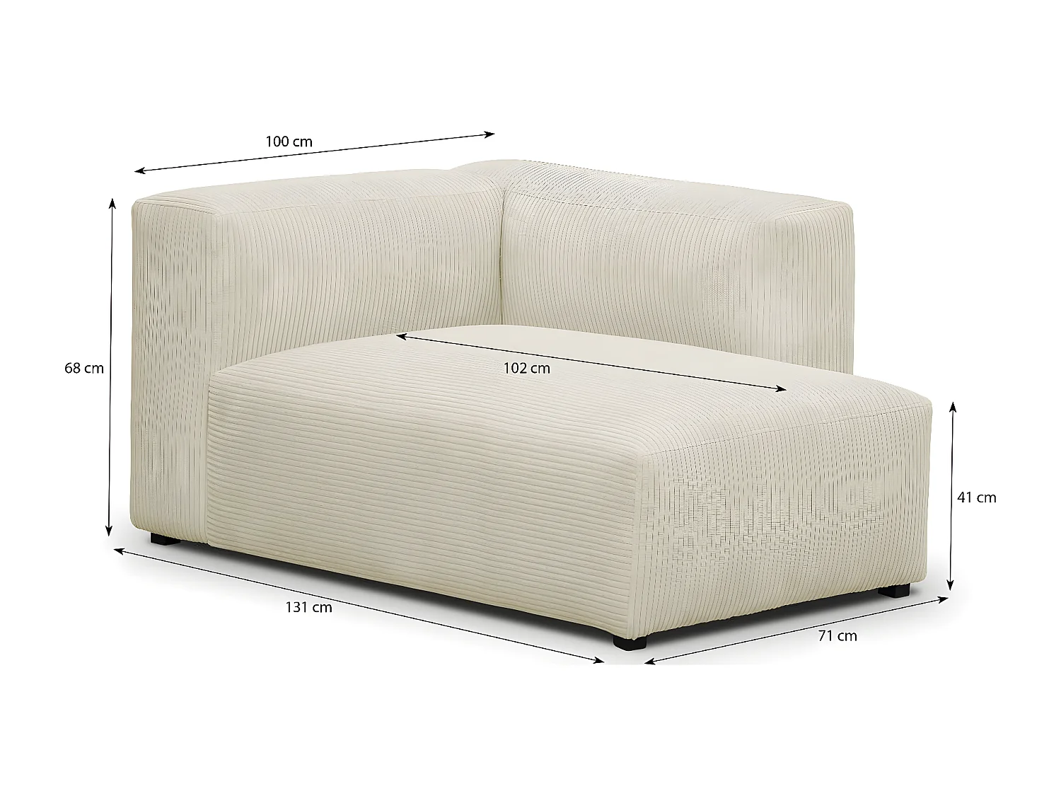 Méridienne d'angle à droite modulable en velours côtelé beige - Modulo