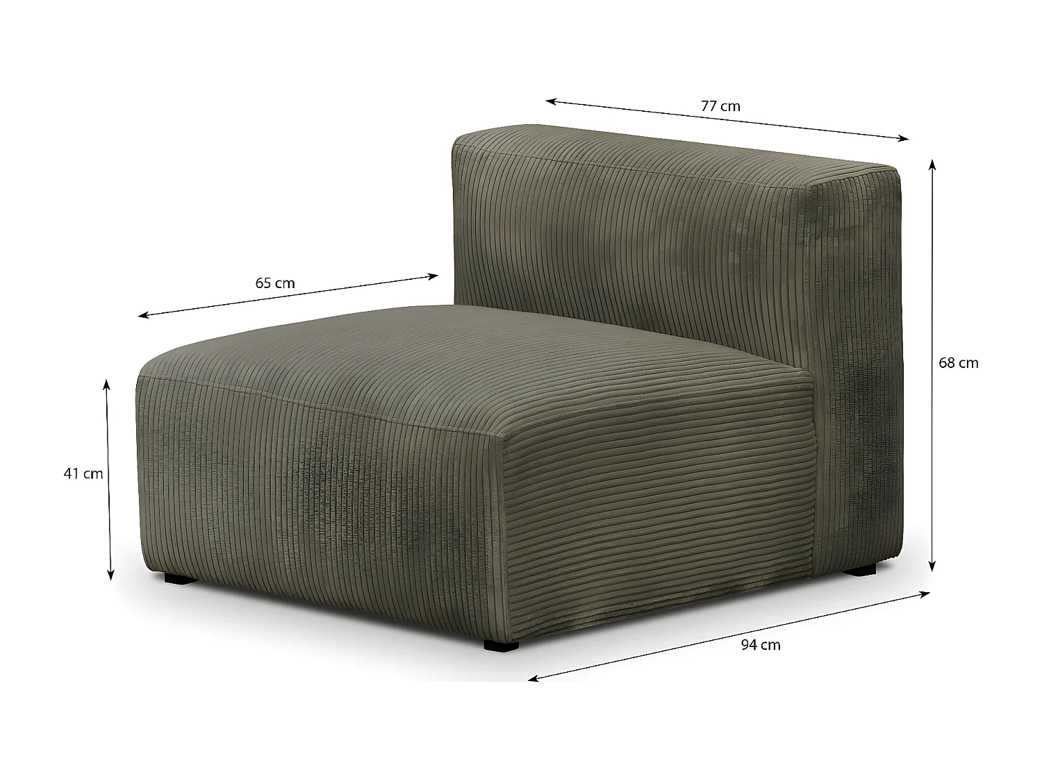 Chauffeuse sans accoudoirs modulable en velours côtelé vert kaki - Modulo