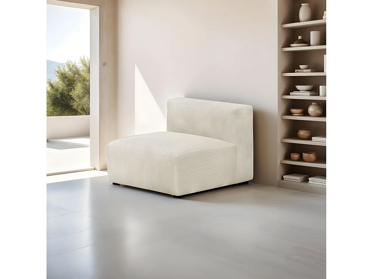 Chauffeuse sans accoudoirs modulable en velours côtelé beige - Modulo