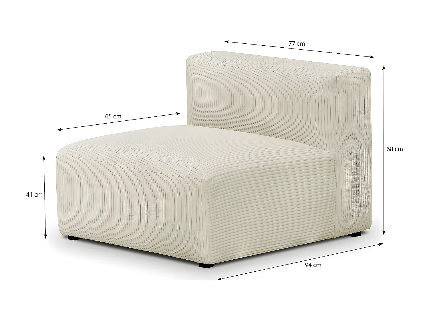 Chauffeuse sans accoudoirs modulable en velours côtelé beige - Modulo