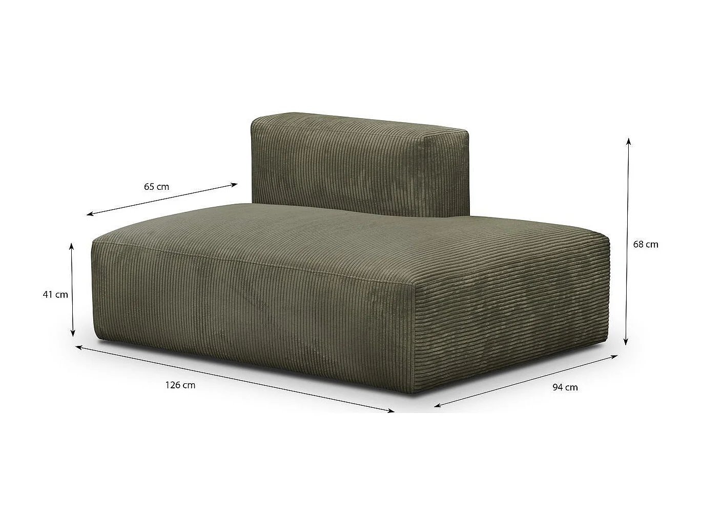 Module d'angle ouvert à droite 2 places en velours côtelé vert kaki - Modulo