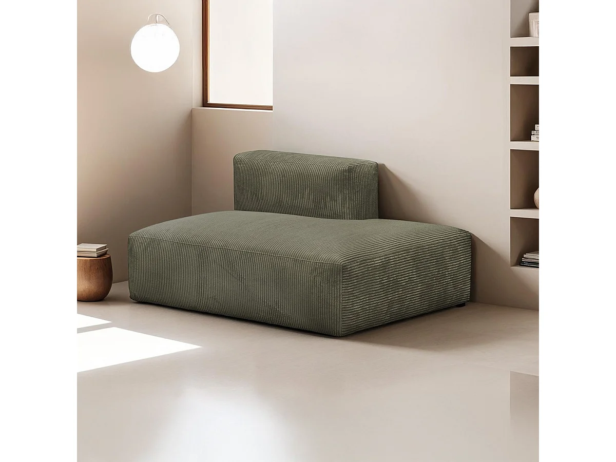 Module d'angle ouvert à droite 2 places en velours côtelé vert kaki - Modulo