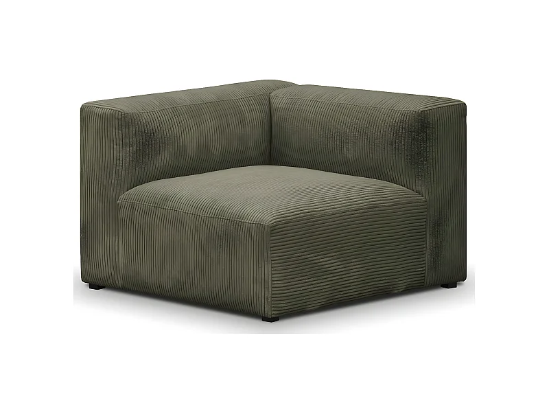 Chauffeuse d'angle à gauche modulable en velours côtelé vert kaki - Modulo