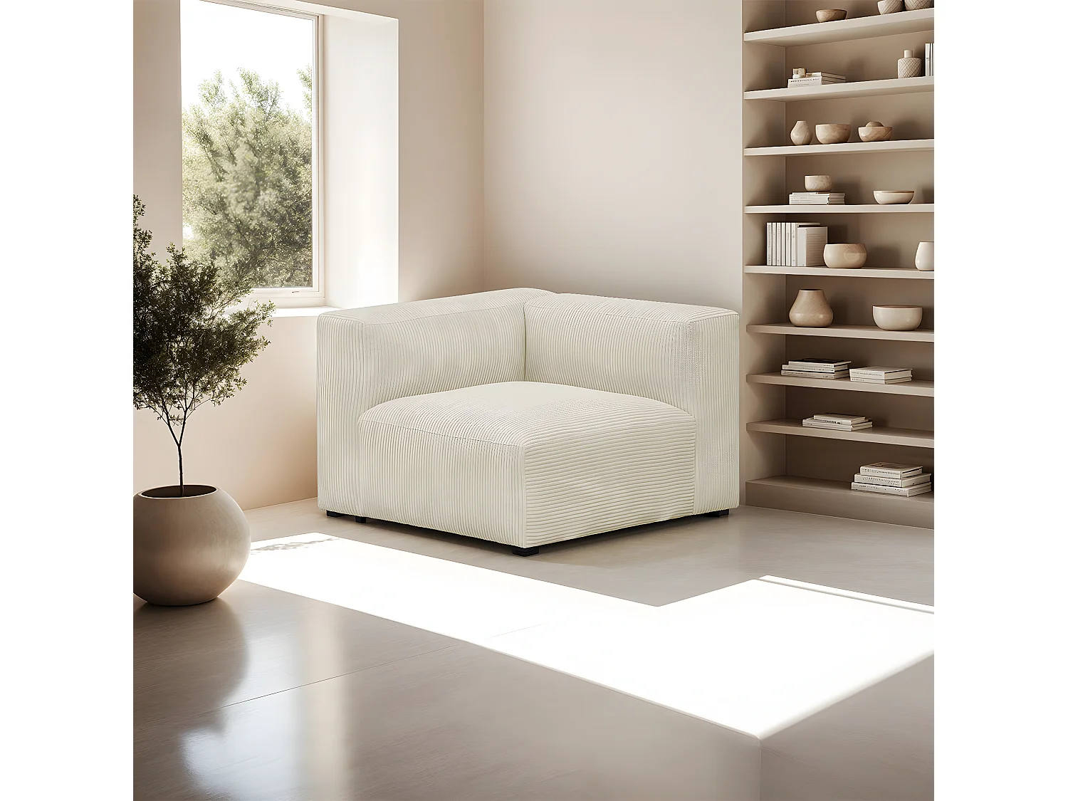 Chauffeuse d'angle à droite modulable en velours côtelé beige - Modulo