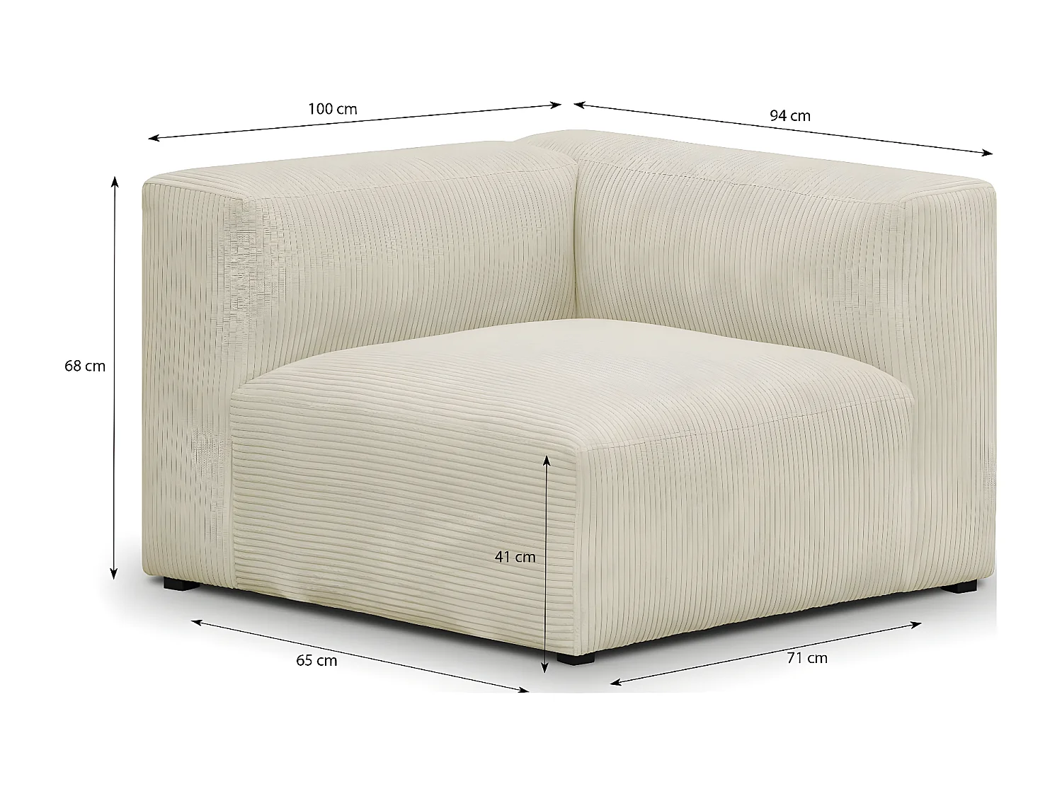 Chauffeuse d'angle à droite modulable en velours côtelé beige - Modulo