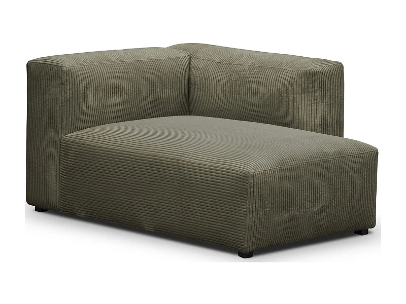 Méridienne d'angle à droite modulable en velours côtelé vert kaki - Modulo