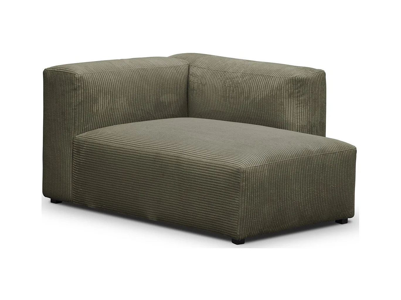Méridienne d'angle à droite modulable en velours côtelé vert kaki - Modulo