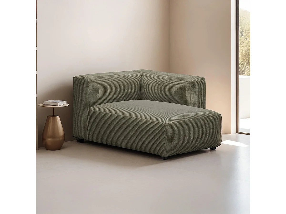 Méridienne d'angle à droite modulable en velours côtelé vert kaki - Modulo