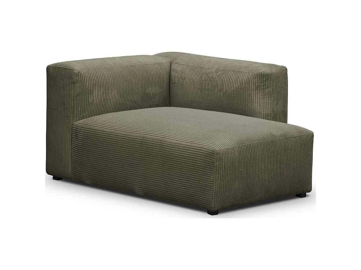 Méridienne d'angle à droite modulable en velours côtelé vert kaki - Modulo