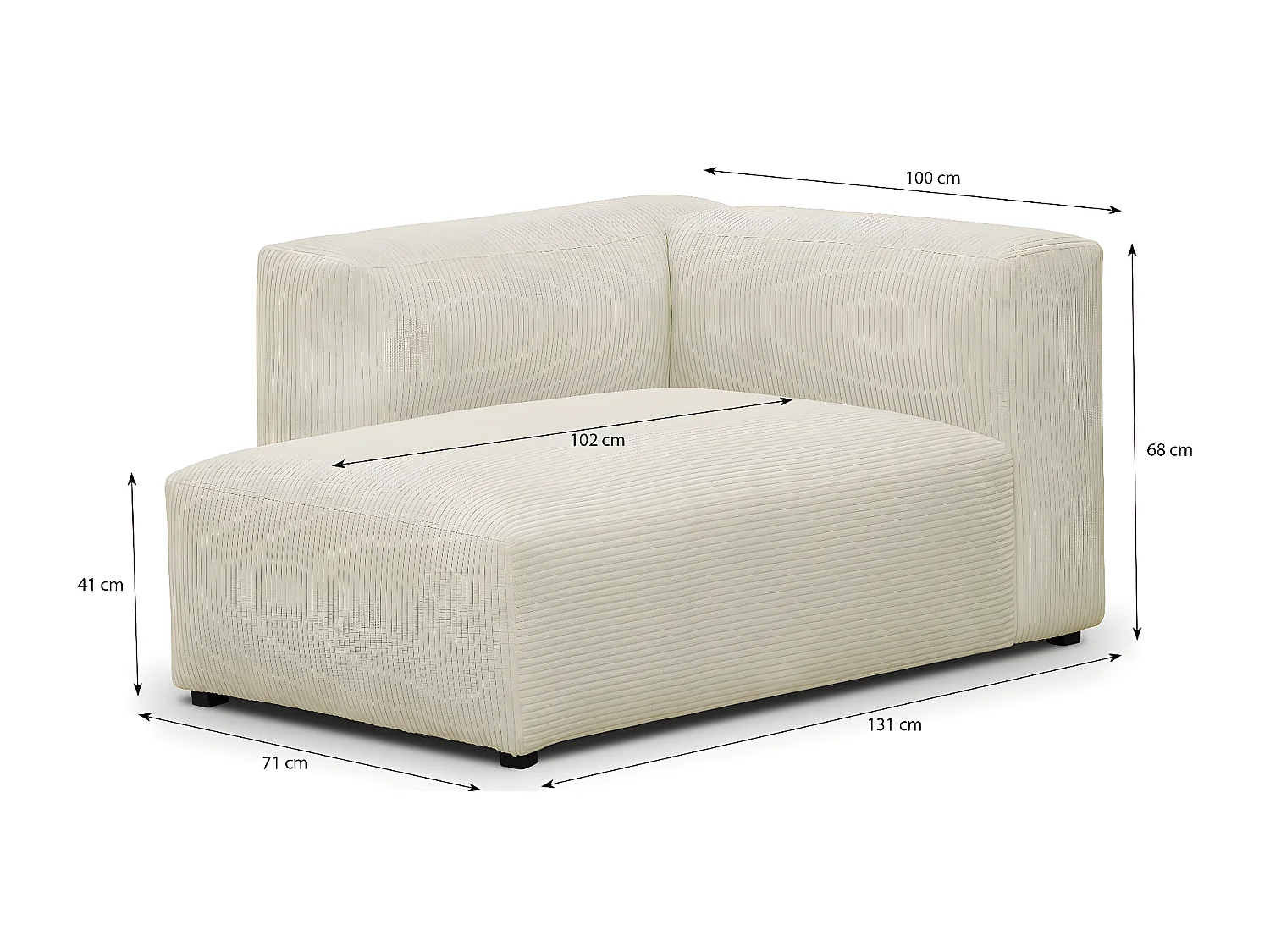 Méridienne d'angle à gauche modulable en velours côtelé beige - Modulo