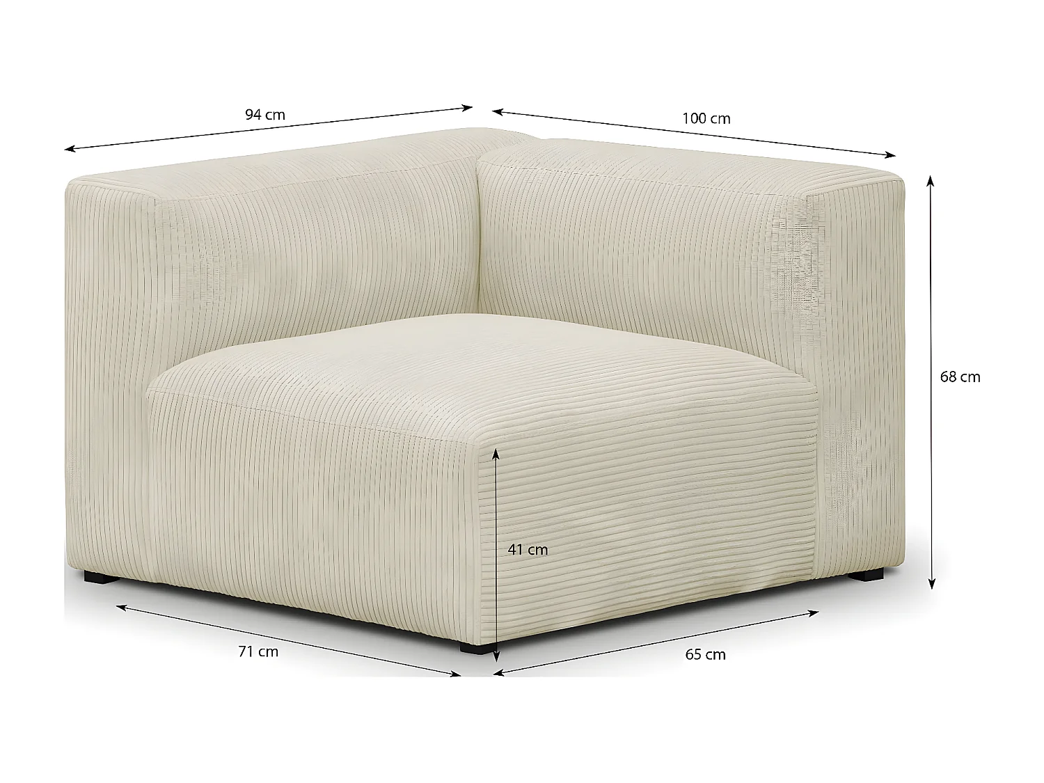 Chauffeuse d'angle à gauche modulable en velours côtelé beige - Modulo