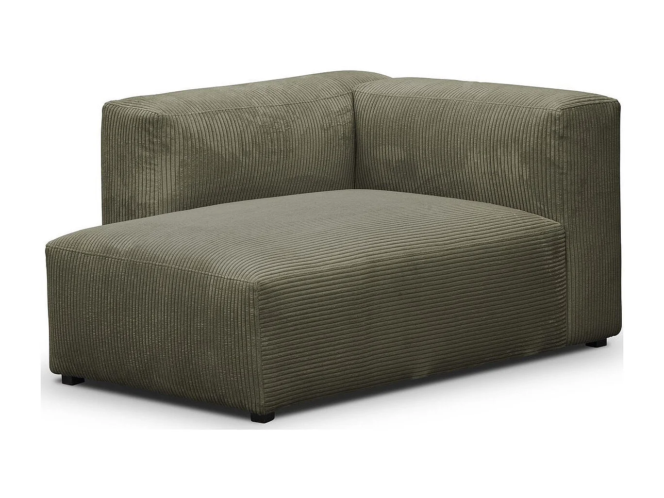 Méridienne d'angle à gauche modulable en velours côtelé vert kaki - Modulo