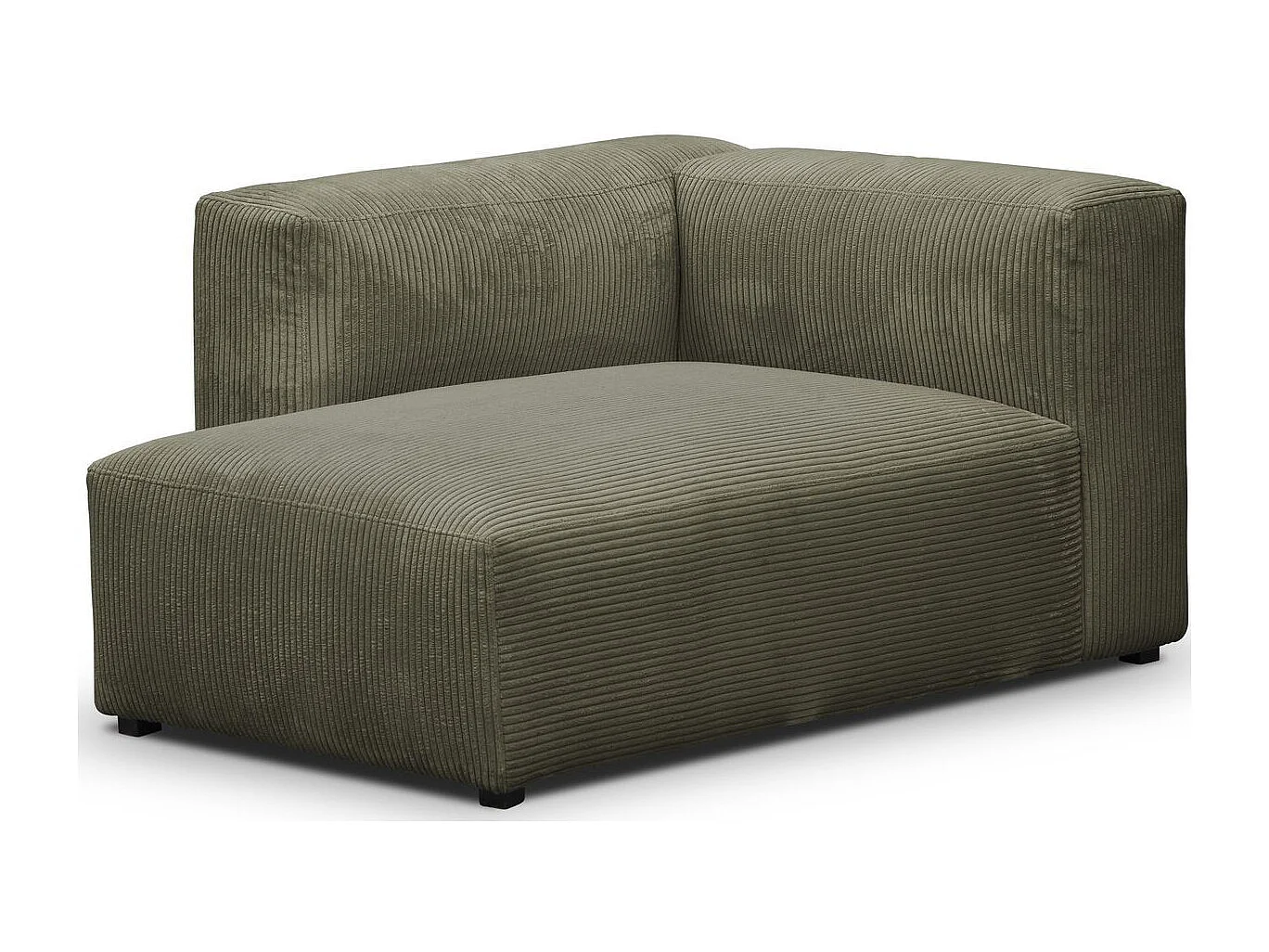 Méridienne d'angle à gauche modulable en velours côtelé vert kaki - Modulo