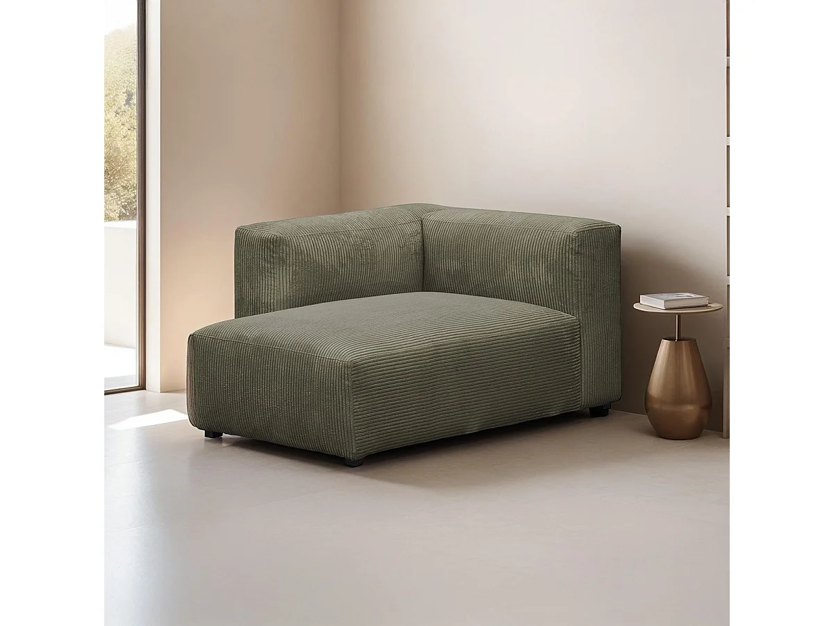 Méridienne d'angle à gauche modulable en velours côtelé vert kaki - Modulo