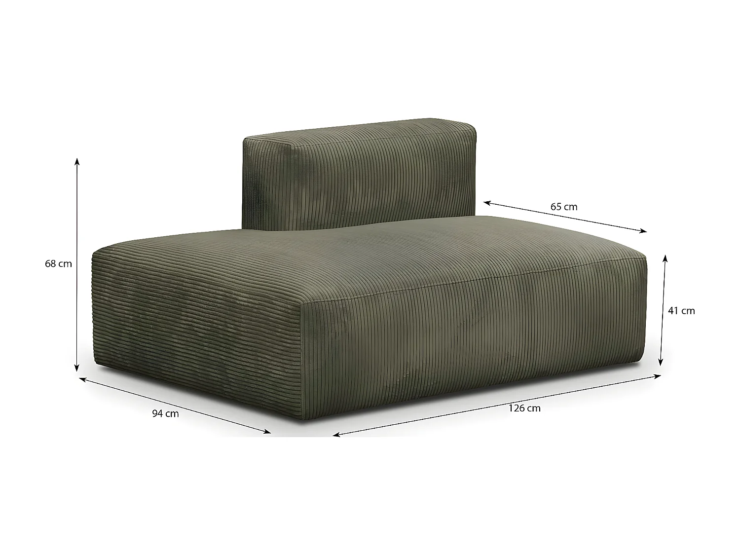 Module d'angle ouvert à gauche 2 places en velours côtelé vert kaki - Modulo