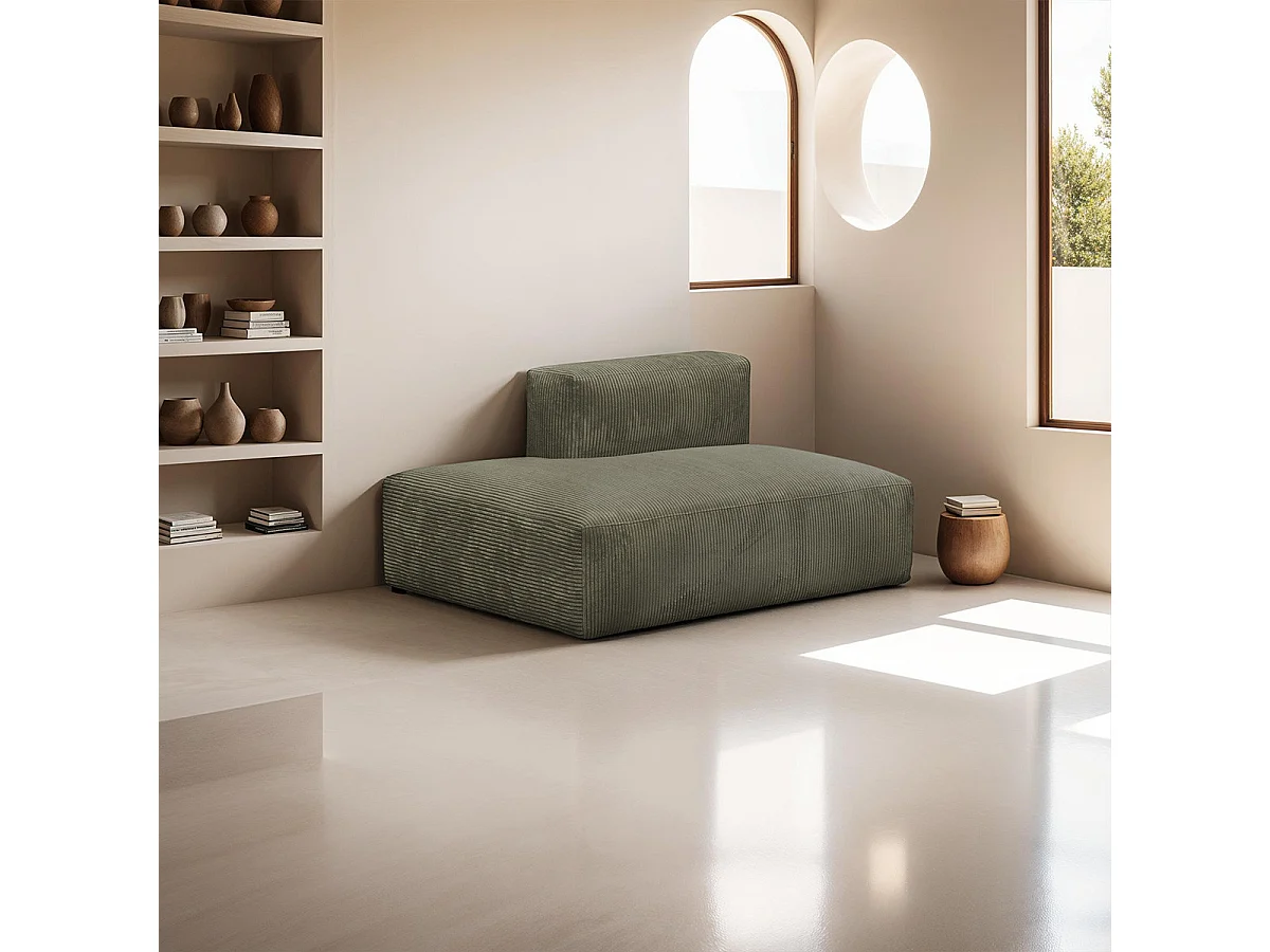 Module d'angle ouvert à gauche 2 places en velours côtelé vert kaki - Modulo