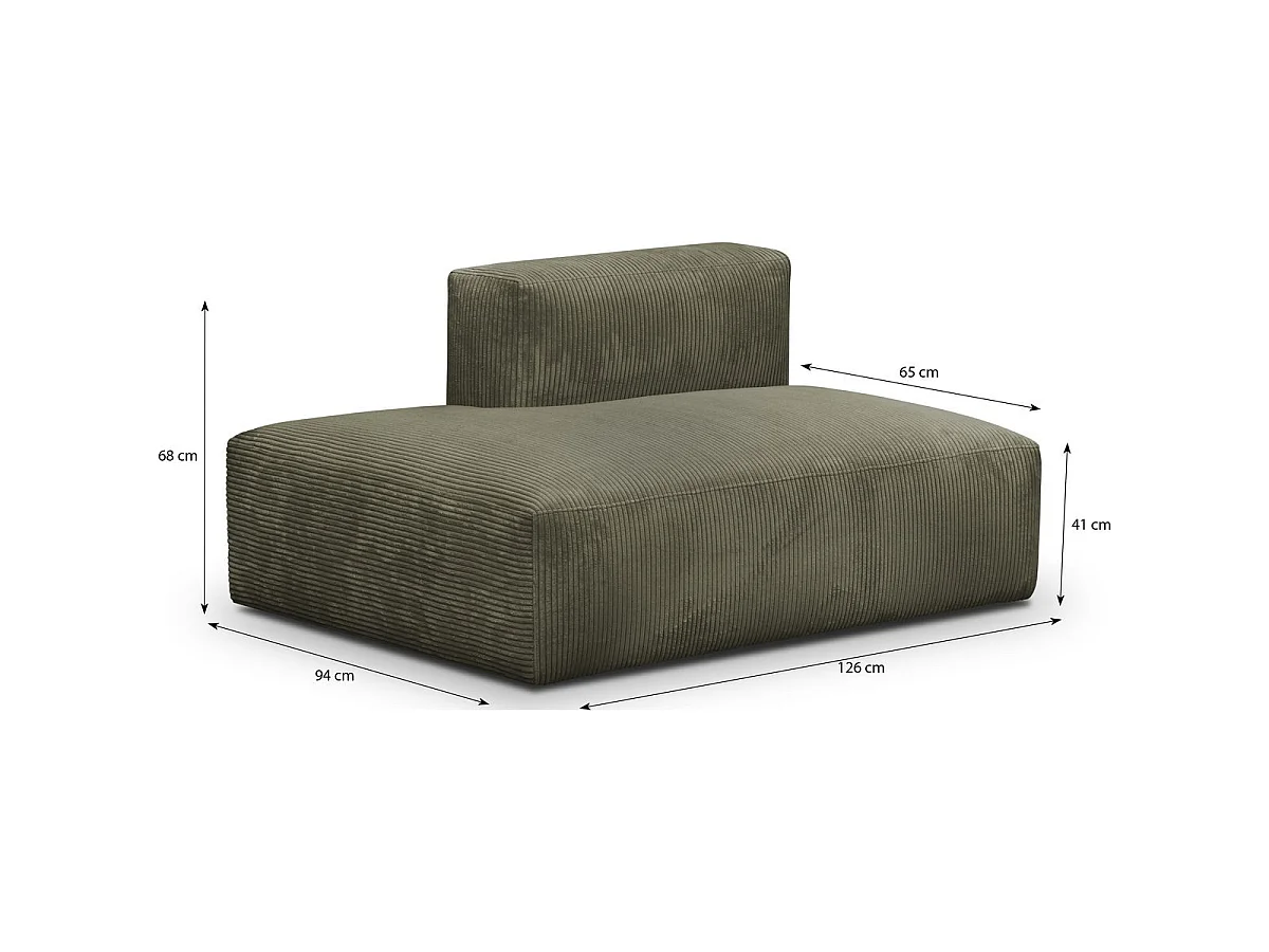 Module d'angle ouvert à gauche 2 places en velours côtelé vert kaki - Modulo