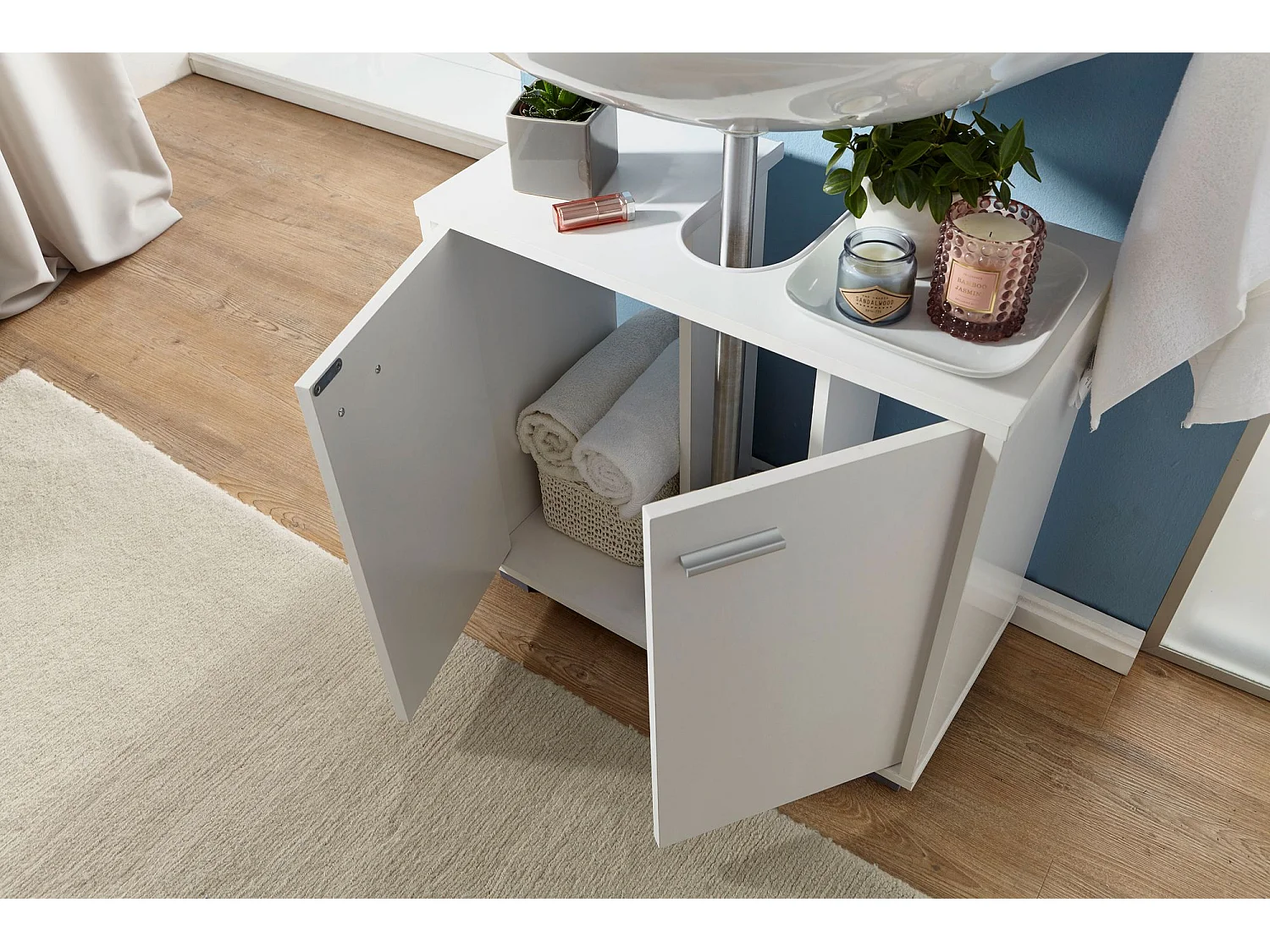 Mobile Base Lavabo 60 x 55 x 30 cm Legno Bianco con 2 Ante da Bagno