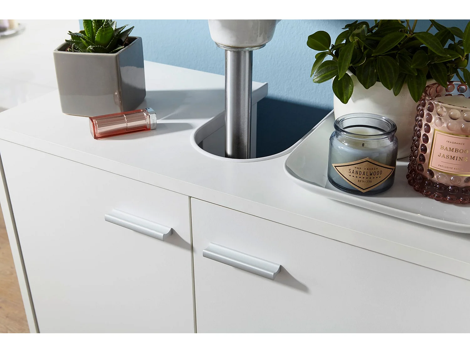 Mobile Base Lavabo 60 x 55 x 30 cm Legno Bianco con 2 Ante da Bagno