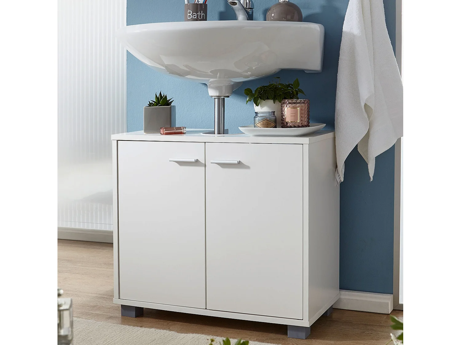 Mobile Base Lavabo 60 x 55 x 30 cm Legno Bianco con 2 Ante da Bagno
