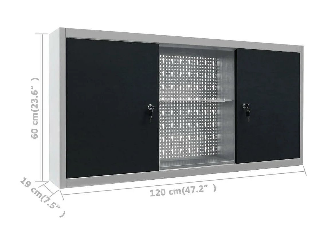 Armoire à outils murale métal grise 120 x 19 x 60 cm 02_0003809