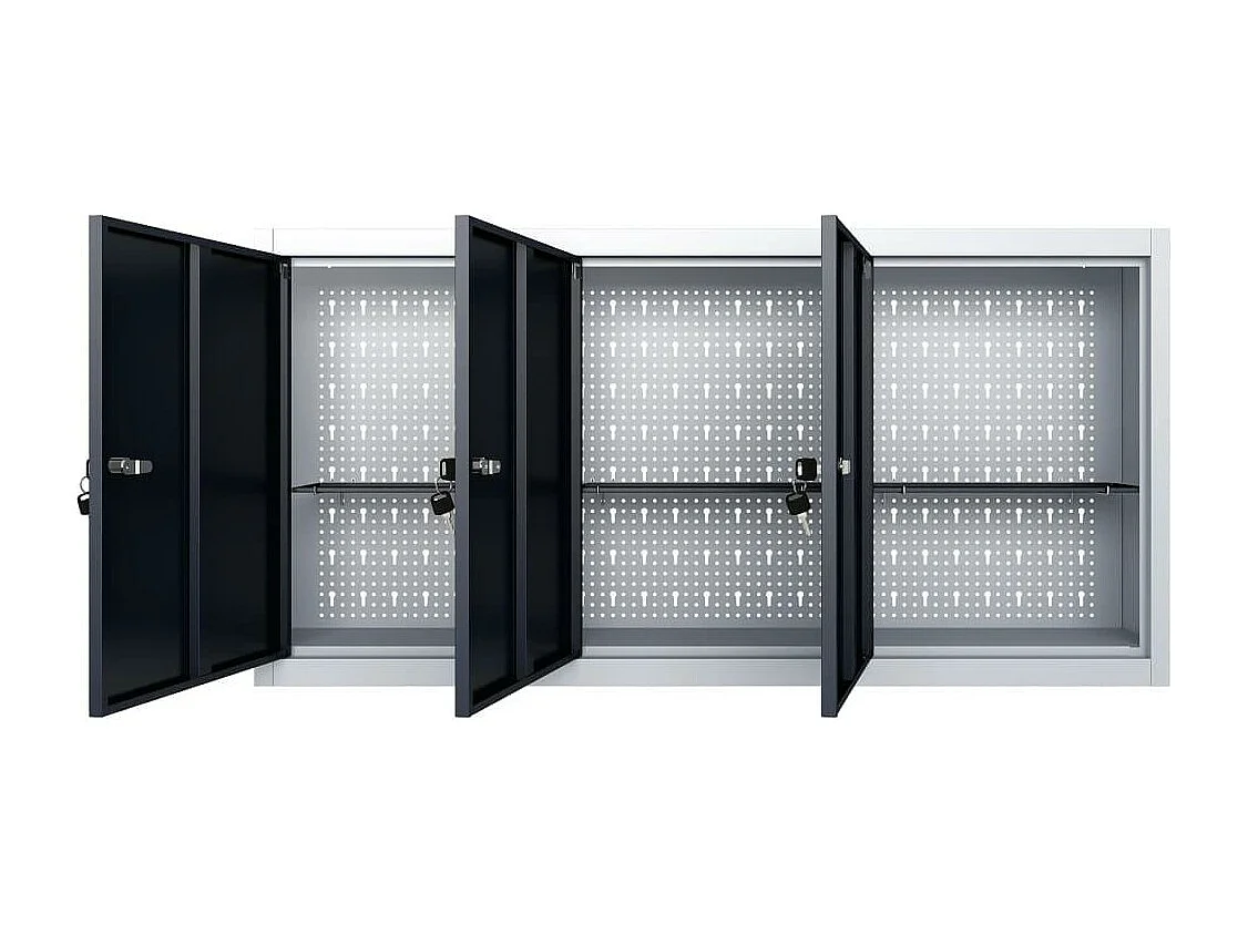 Armadietto per attrezzi da parete, organizer per attrezzi, per officina, stile industriale, 120 cm, metallo grigio e nero 02_0003806