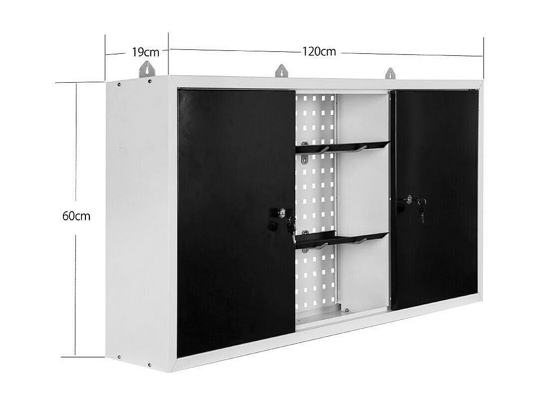 Armadio portautensili da parete grigio ripiano portautensili da officina 120 cm bianco nero 16_0002549