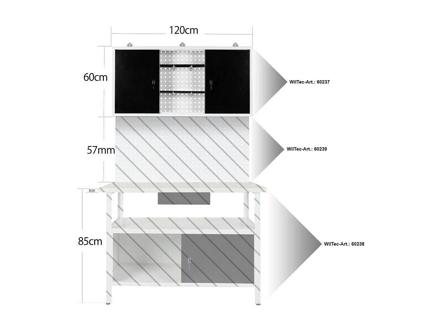 Armadio portautensili da parete grigio ripiano portautensili da officina 120 cm bianco nero 16_0002549