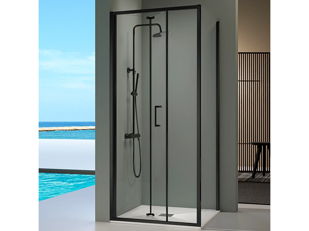 Porte de douche pliante PRISMA noir mat 80 cm Sans paroi latérale