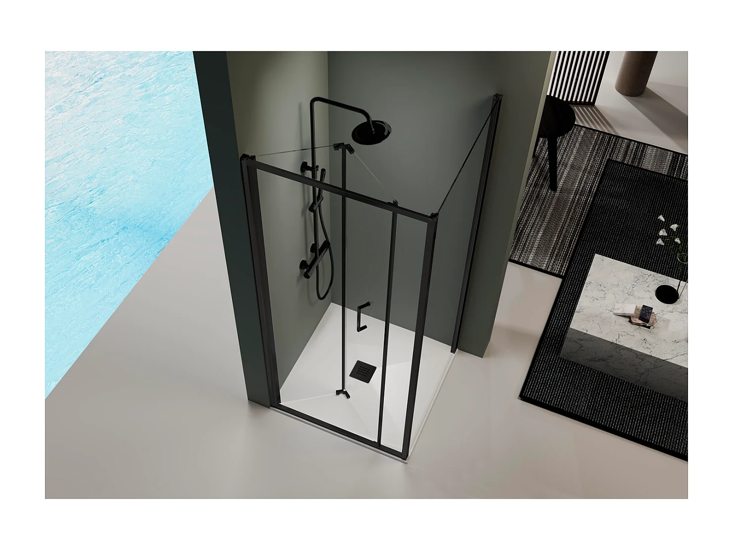 Porte de douche pliante PRISMA noir mat 70 cm Sans paroi latérale