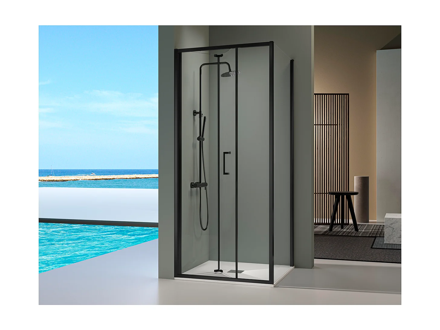 Porte de douche pliante PRISMA noir mat 95 cm Sans paroi latérale