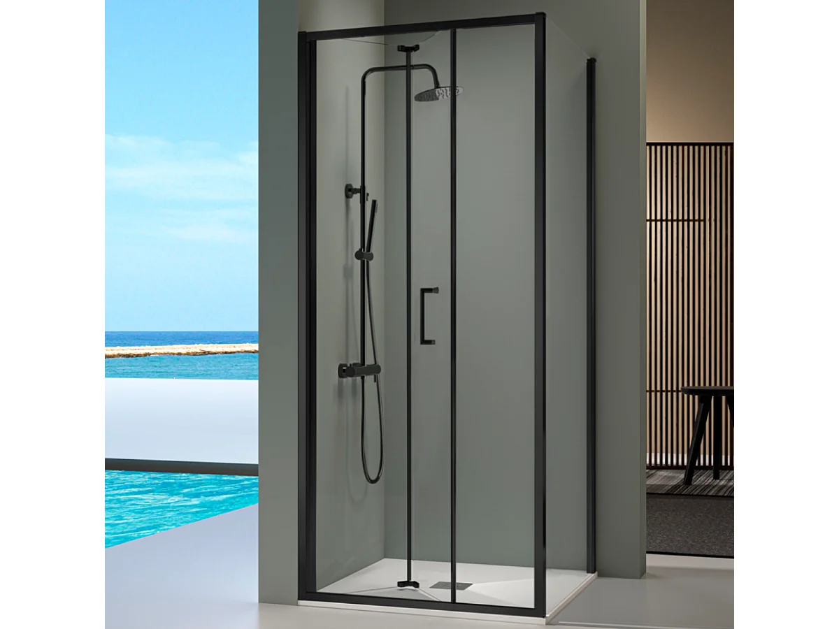 Porte de douche pliante PRISMA noir mat 90 cm Sans paroi latérale