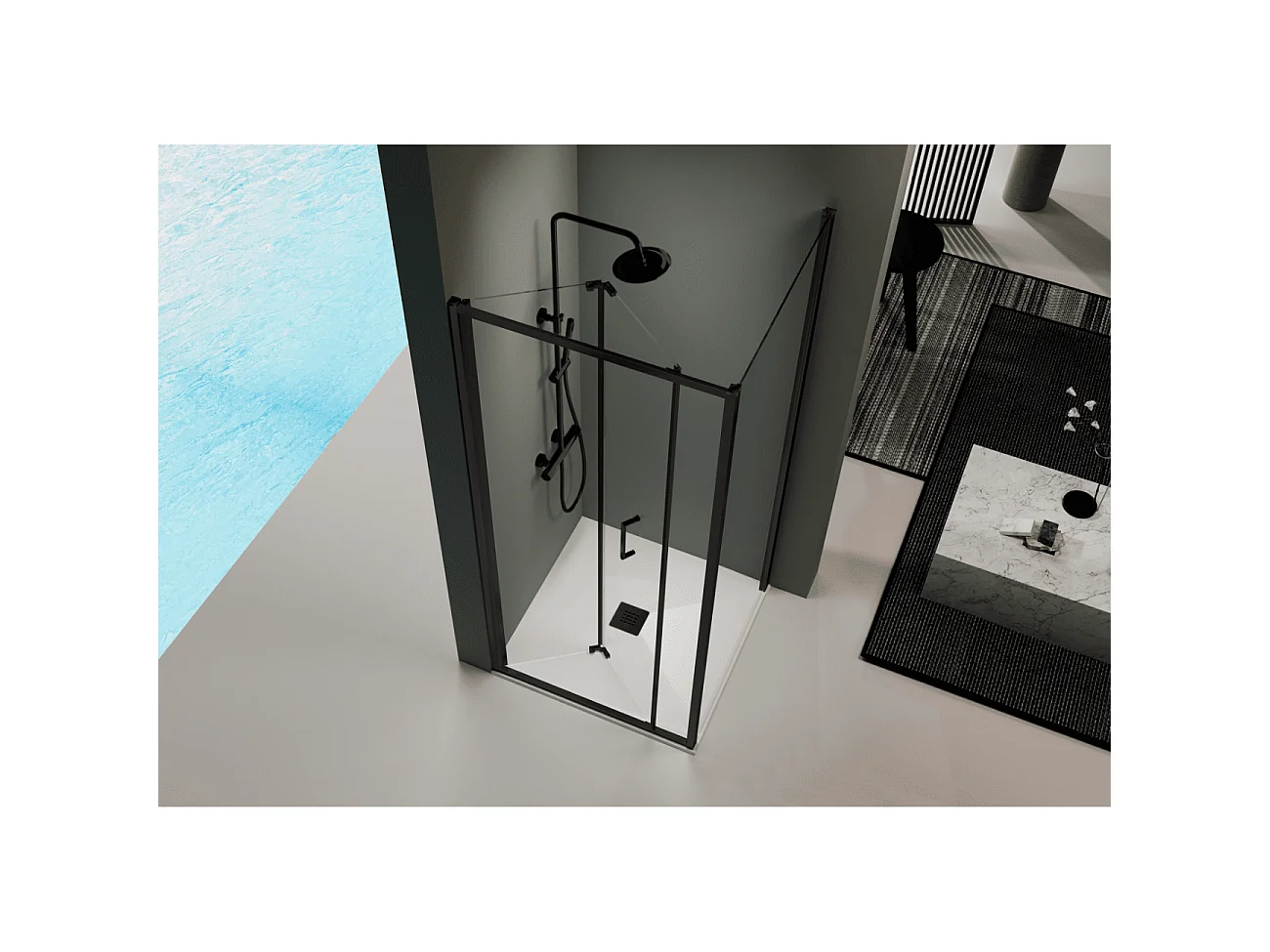 Porte de douche pliante PRISMA noir mat 90 cm Sans paroi latérale