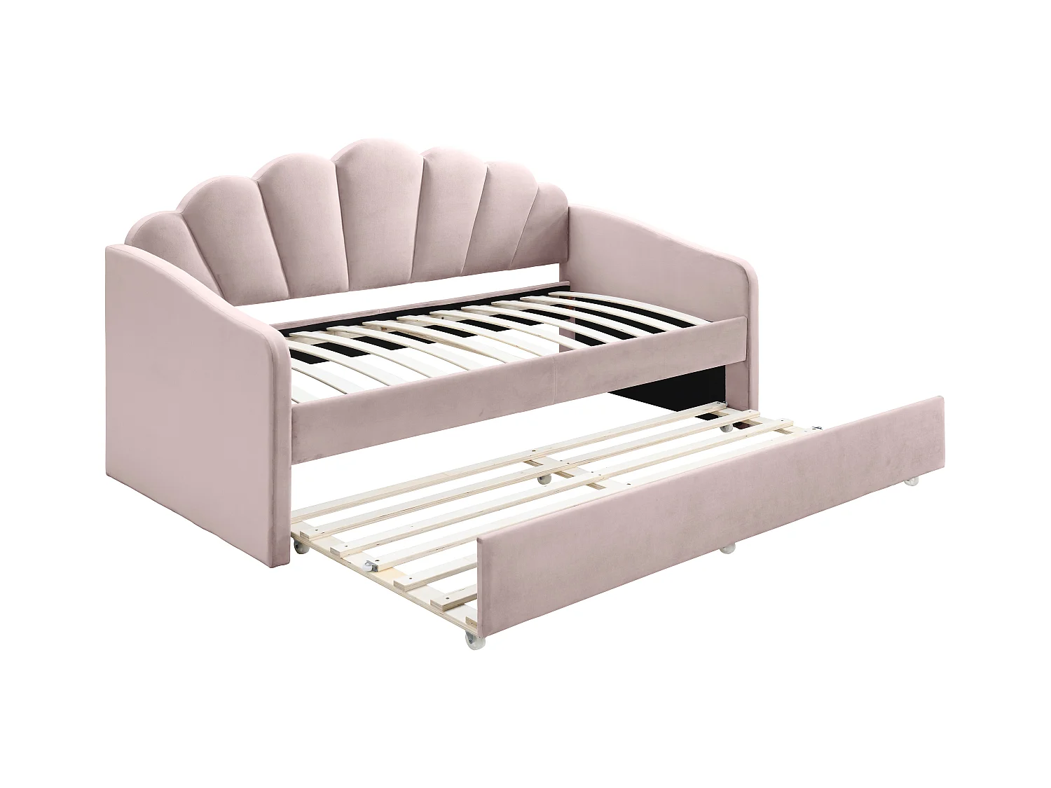 Uitschuifbaar schelpvormig bed 2 x 90 x 190 cm - Velours - Roze + matras - ELUSIA
