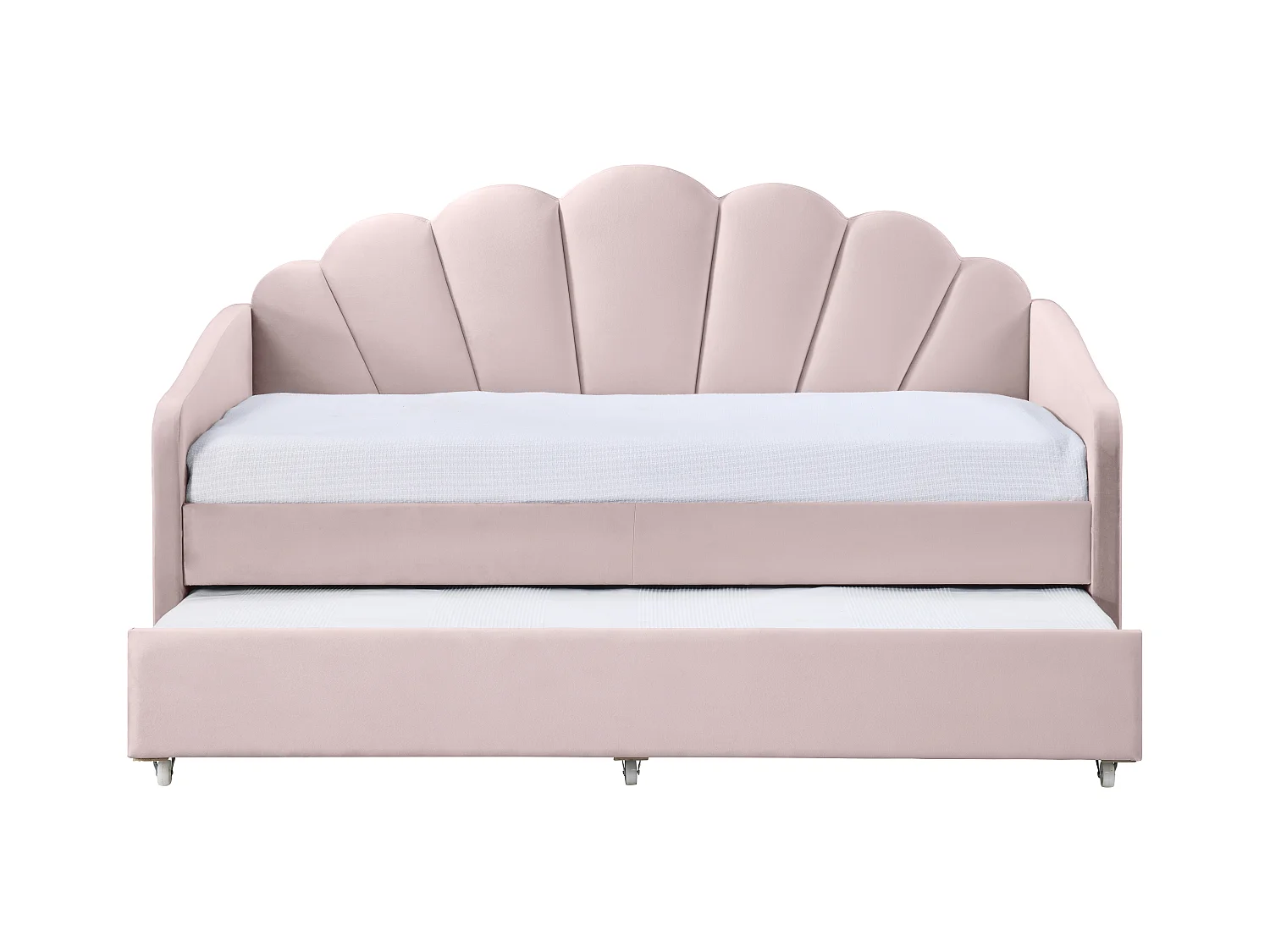 Uitschuifbaar schelpvormig bed 2 x 90 x 190 cm - Velours - Roze + matras - ELUSIA