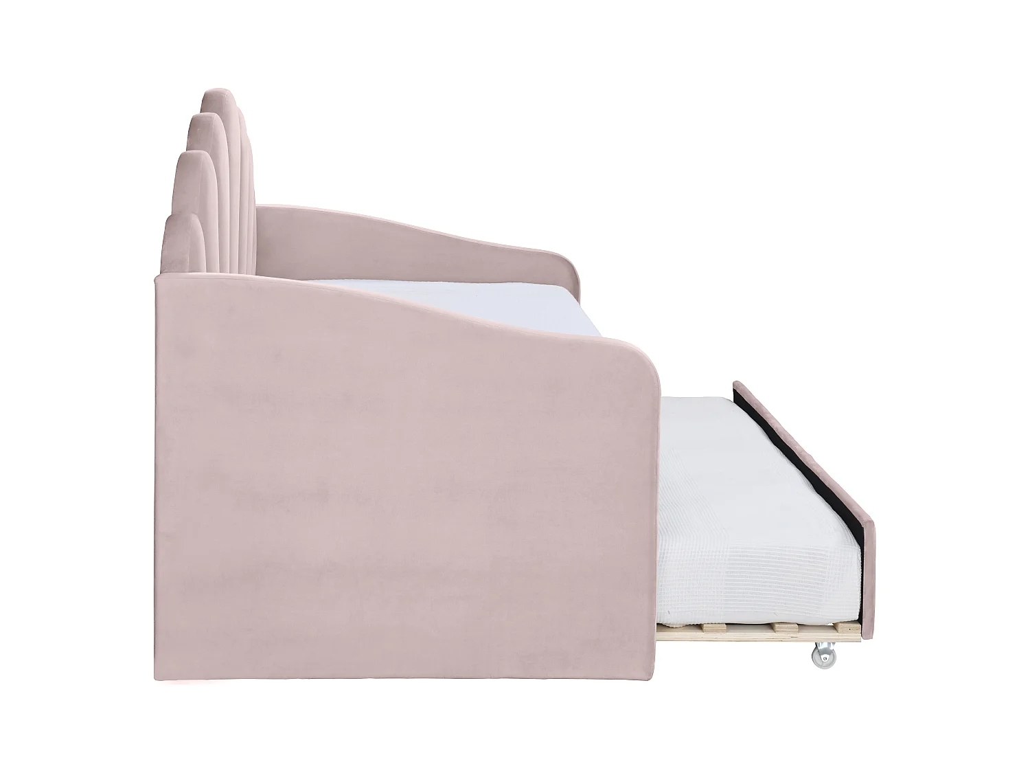 Uitschuifbaar schelpvormig bed 2 x 90 x 190 cm - Velours - Roze + matras - ELUSIA