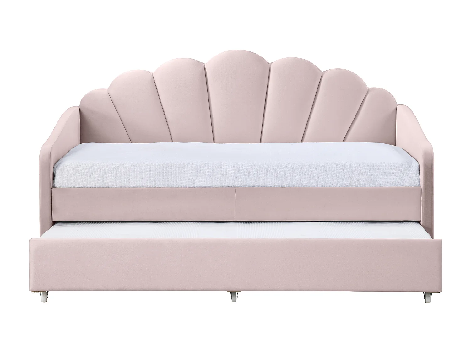 Letto a scomparsa conchiglie 2 x 90 x 190 cm Velluto Rosa + Materasso - ELUSIA