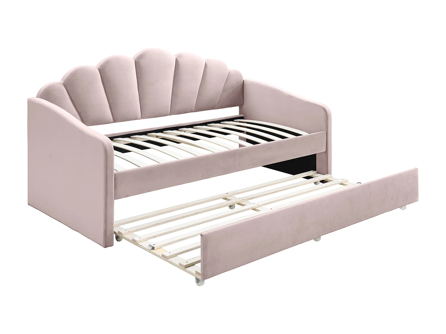 Letto a scomparsa conchiglie 2 x 90 x 190 cm Velluto Rosa + Materasso - ELUSIA