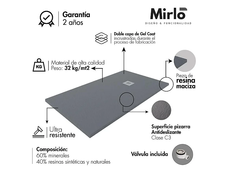 Plato de ducha resina VIC gris  70x160 cm