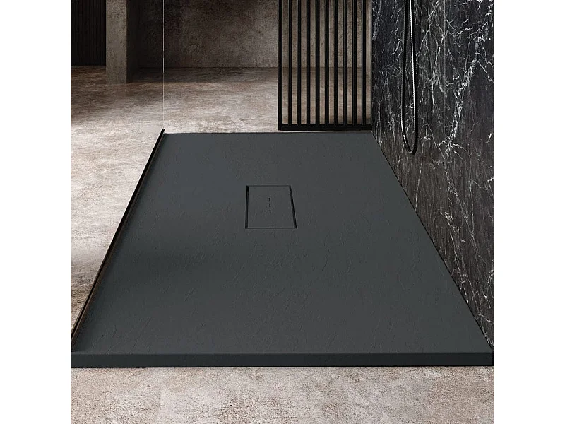 Mineralguss-Duschwanne extra flach VIC ANTHRAZIT 80x100 cm  Auslaufschutz in Farbe