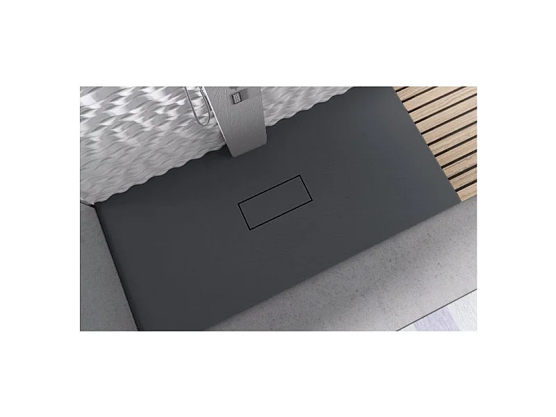 Mineralguss-Duschwanne extra flach VIC ANTHRAZIT 80x100 cm  Auslaufschutz in Farbe